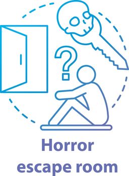 Horror escape room blue gradient concept icon. Scary quest idea thin line illustration. Thematic strategy game. Looking for exit, key. Finding solution. Vector isolated outline drawing