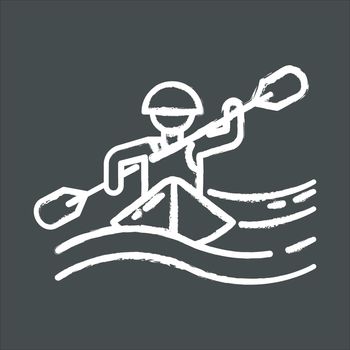 Kayaking chalk icon. Canoeing watersport, extreme underwater kind of sport. Recreational outdoor activity and hobby. Risky and adventurous leisure. Isolated vector chalkboard illustration