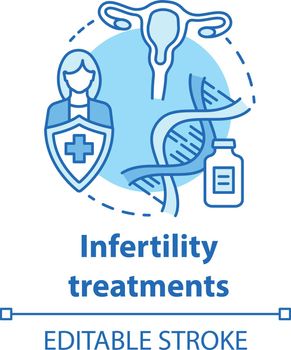 Infertility treatments concept icon. Reproductive system health idea thin line illustration. Women healthcare, pregnancy, gynecology, IVF. Vector isolated outline drawing. Editable stroke