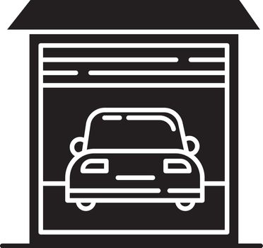Garage car parking glyph icon. Vehicle shed with automatic roller gate. Silhouette symbol. Negative space. Vector isolated illustration