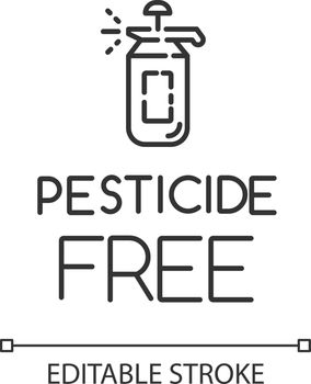 Pesticide free linear icon. No fungicide, insecticide. Non-toxic, non-chemicals. Product free ingredient. Thin line illustration. Contour symbol. Vector isolated outline drawing. Editable stroke
