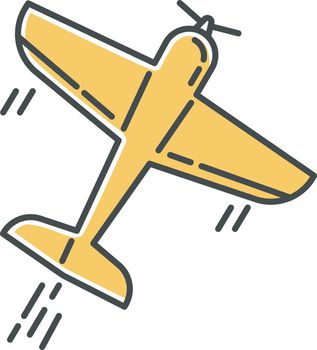 Aerobatics yellow color icon. Aerobatic maneuvers and stunt flying. Airforce show with plane. Aviation, aircraft performance. Extreme airshow. Airplanes tricks. Isolated vector illustration
