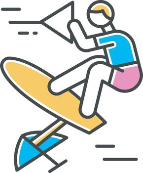Wakeboarding color icon. Sling shot. Extreme water sport leisure. Rider standing on wakeboard. Adrenaline recreation. Outdoor activity. Isolated vector illustration
