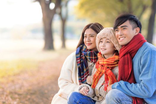 happy asian family in autumn park