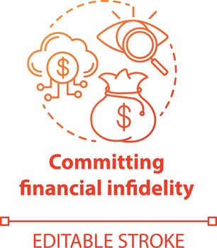 Committing financial infidelity concept icon. Dishonesty about money with partner. Financial decision secretly from family idea thin line illustration. Vector isolated outline drawing. Editable stroke