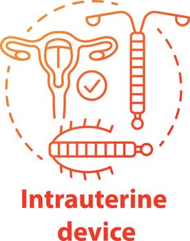 Intrauterine device red concept icon. Safe sex. Pregnancy prevention. Female reproductive system. Healthy intercourse method idea thin line illustration. Vector isolated outline drawing