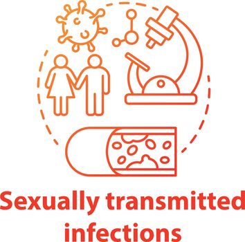 Sexually transmitted infections red gradient concept icon. STIs idea thin line illustration. Venereal diseases. Unprotected sex. Bacterias, viruses. Vector isolated outline drawing