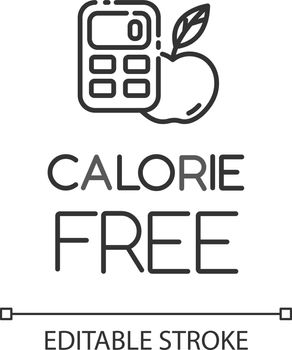 Calorie free linear icon. Low calories snacks for weight loss. Product free ingredient. Nutritious fruits. Thin line illustration. Contour symbol. Vector isolated outline drawing. Editable stroke