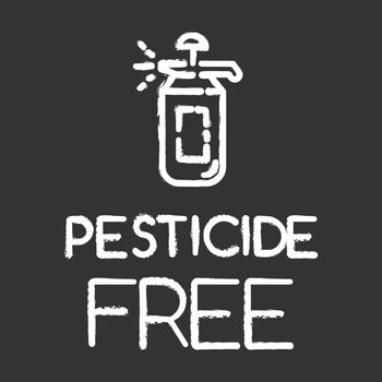 Pesticide free chalk icon. No fungicide, insecticide. Non-toxic, non-chemicals. Product free ingredient. Fresh nutritious organic food. Healthy eating, dietary. Isolated vector chalkboard illustration