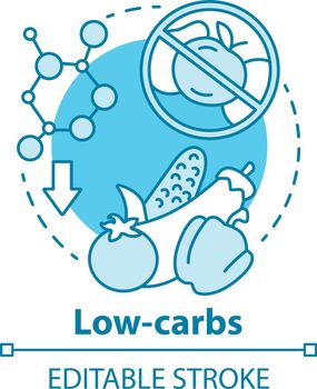 Low carbs concept icon. Keto diet idea thin line illustration. Healthy balanced meal. Ketogenic food. Carbohydrate nutrition. Vegetarian. Vector isolated outline drawing. Editable stroke