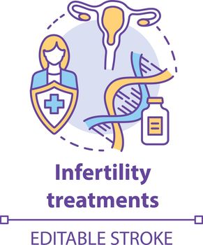 Infertility treatments concept icon. Women health idea thin line illustration. Reproductive system, pregnancy, gynecology. IVF, ovulation induction. Vector isolated outline drawing. Editable stroke