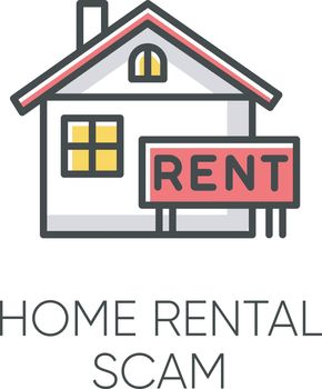 Home rental scam color icon. House, apartment for rent. Fake real estate agent. Online fraud. Upfront payment. Malicious practice. Fraudulent scheme. Isolated vector illustration