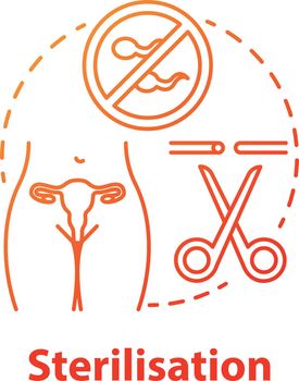 Sterilisation device red concept icon. Safe sex. Tubal ligation. Blocked, removed fallopian tubes. Female surgical procedure idea thin line illustration. Vector isolated outline drawing