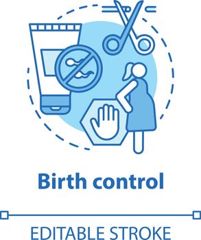 Birth control concept icon. Pregnancy prevention idea thin line illustration. Contraception, reproductive system, fertility. Female healthcare vector isolated outline drawing. Editable stroke