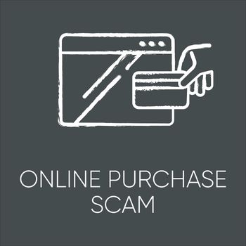 Online purchase scam chalk icon. Internet shopping scheme. Illegitimate seller. Fake retailer website. Cybercrime. Phishing. Consumer fraud. Malicious practice. Isolated vector chalkboard illustration