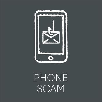 Phone scam chalk icon. Communications fraud. One-ring trick. Smishing, SMS phishing. Telephone scamming. Illegal money gain. Fraudulent scheme. Isolated vector chalkboard illustration