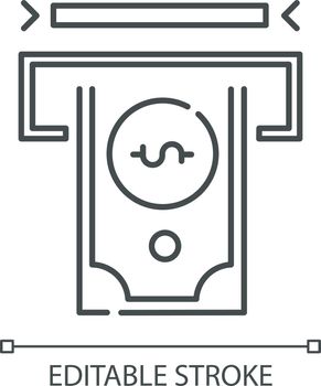 Financial services industry linear icon. Banking. Cash withdrawal. Money management. Administration of funds. Thin line illustration. Contour symbol. Vector isolated outline drawing. Editable stroke
