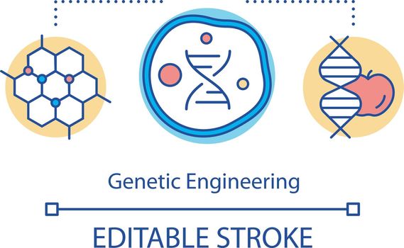 Genetic engineering concept icon. Genome modification. Recombinant dna technology. Transgenic organism. Bioengineering idea thin line illustration. Vector isolated outline drawing. Editable stroke