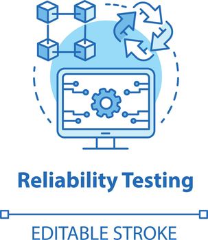Reliability testing turquoise concept icon. Software development idea thin line illustration. App programming. Failure-free perfomance. IT project. Vector isolated outline drawing. Editable stroke