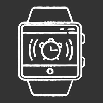 Alarm clock smartwatch function chalk icon. Awaken from night sleep and short naps with sound and vibration. Fitness wristband capability. Modern device. Isolated vector chalkboard illustration