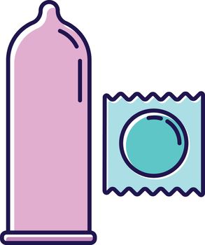 Condoms color icon. Male contraceprtive with spermicide. Safe sex. Protected intercourse. Birth control. Pregnancy prevention. Sexually transmitted infections protection. Isolated vector illustration