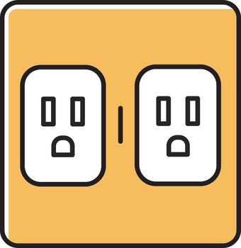 Charging outlets yellow color icon. Two wall sokets. Electrical connectors. Power points. Equipment for electrical wiring in house. Electrified room. Apartment amenities. Isolated vector illustration