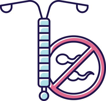 Intrauterine device color icon. Vaginal coil for woman. Preservative option, female contraceptive. Unwanted pregnancy prevention. Birth control method. Safe sex. Isolated vector illustration