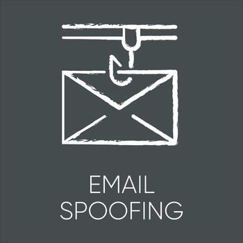 Email spoofing chalk icon. Illegitimate business. Forged sender. Online scam. Spamming. Fake email header. Mail phishing. Cybercrime. Fraudulent scheme. Isolated vector chalkboard illustration