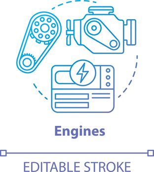 Engines blue gradient concept icon. Power source idea thin line illustration. Modern motors, mechanisms. Innovative energy sources. Vector isolated outline drawing. Editable stroke