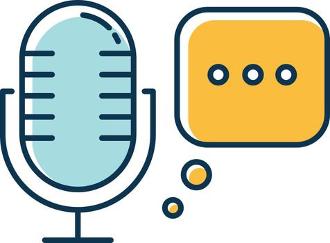 Blue voice recorder color icon. Speech recognition idea. Modern microphone, stereo mic. Voice command, interactive technology. Sound reproduction, modern equipment. Isolated vector illustration