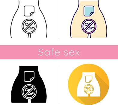 Contraceptive patch icon. Preservative for woman. Contraceptive on female body. Pregnancy prevention. Birth control. Safe sex. Flat design, linear and color styles. Isolated vector illustrations