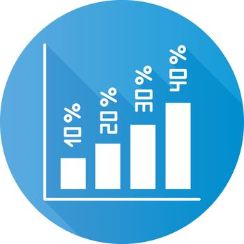 Vertical histogram blue flat design long shadow glyph icon. Increasing interest rate segment bars. Business diagram. Marketing research presentation. Economy. Vector silhouette illustration