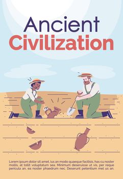 Ancient civilization brochure template. Flyer, booklet, leaflet concept with flat illustrations. Vector page cartoon layout for magazine. Archeology excavations advertising invitation with text space