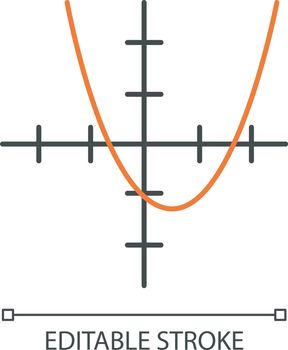 Function graph linear icon. Curve chart with increasing section and segmented bar. Trigonometry, geometry. Thin line illustration. Contour symbol. Vector isolated outline drawing. Editable stroke