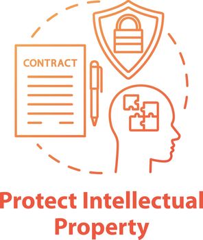 Protect intellectual property concept icon. Copyright legislation. Trade secret safety. Intellectual cooperation agreement idea thin line illustration. Vector isolated outline drawing
