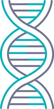 DNA helix violet and turquoise color icon. Deoxyribonucleic, nucleic acid structure. Spiraling strands. Chromosome. Molecular biology. Genetic code. Genome. Genetics. Isolated vector illustration
