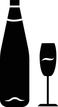 Wine glyph icon. Alcohol bar. Bottle and wineglass. Alcoholic beverage. Restaurant service. Standard glassware for white wine. Silhouette symbol. Negative space. Vector isolated illustration