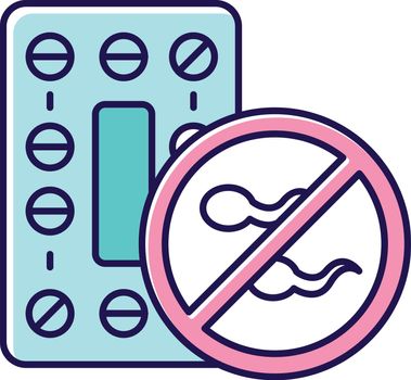 Oral contraceptive color icon. Preservative method. Pharmaceutical female product to prevent unintended pregnancy. Birth control pills. Safe sex. Medication, prescription. Isolated vector illustration