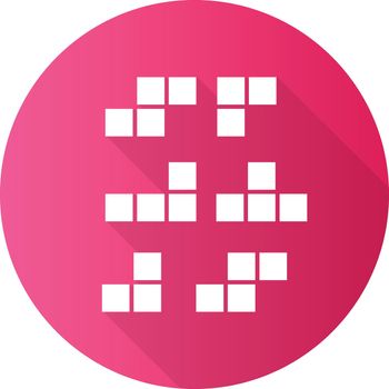 Tiling puzzle pink flat design long shadow glyph icon. Tile-matching game. Block arrangement. Mental exercise. Ingenuity, intelligence test. Brain teaser. Vector silhouette illustration