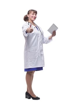 A female doctor holding a tablet pc