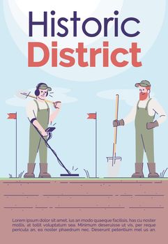 Historic district brochure template. Flyer, booklet, leaflet concept with flat illustrations. Vector page cartoon layout for magazine. Archeological excavations advertising invitation with text space