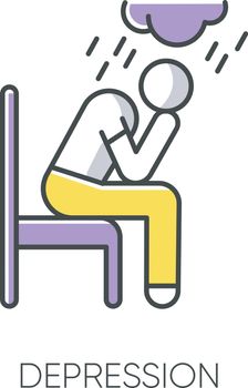 Depression color icon. Sad and worried man. Low mood. Crying person. Chronic exhaustion and fatigue. Frustration and stress. Emotional pressure. Mental disorder. Isolated vector illustration