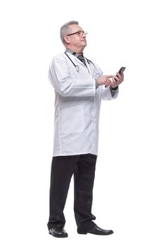 Closeup photo of man doctor standing isolated on white background