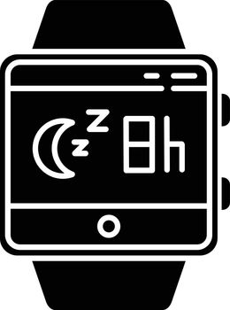 Sleep monitoring smartwatch function glyph icon. Fitness wristband. Movement during sleep tracking, analyzing slumber habits. Silhouette symbol. Negative space. Vector isolated illustration