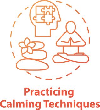 Practicing calming techniques concept icon. Relaxation and mental exercises. Meditation and yoga for reducing stress idea thin line illustration. Vector isolated outline drawing