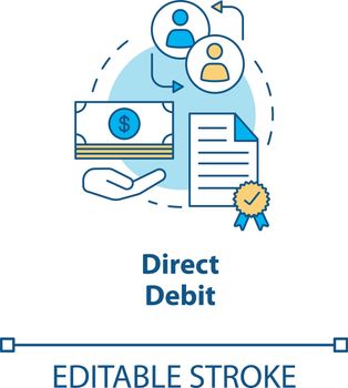 Direct debit concept icon. Finacial withdrawal idea thin line illustration. Bank transaction. Online banking operation. Payment method. Vector isolated outline drawing. Editable stroke