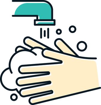 Rinse hands color icon. Hygiene and healthcare. Common cold precaution. Germ cleansing. Washing hand. Disinfect from flu bacteria. Influenza virus prevention. Isolated vector illustration
