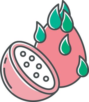 Dragon fruit color icon. Pitaya piece. Exploring local food specialties. Indonesian islands unique taste fruit. Asian healthy food. Exotic tropical plant. Isolated vector illustration
