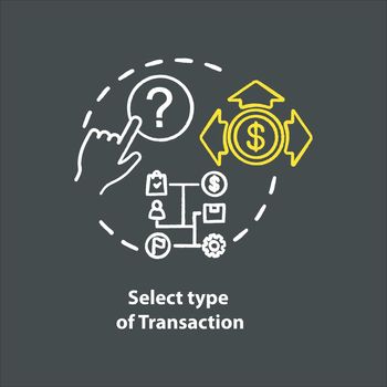 Select type of transaction chalk concept icon. ATM operation idea. Money withdrawal procedure. Cashpoint, cashline. Banking. Vector isolated chalkboard illustration