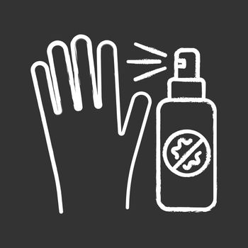 Antiseptic chalk icon. Sanitary and disinfection. Cleansing hand. Antibacterial sprayer. Common cold precaution. Healthcare. Flu and influenza virus prevention. Isolated vector chalkboard illustration